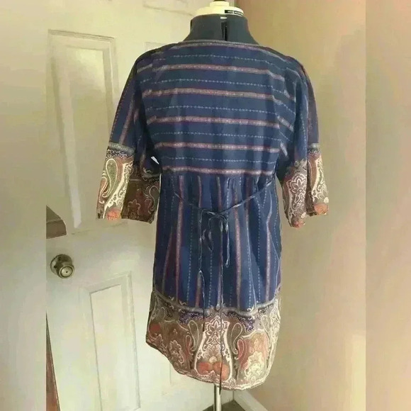 Festival Bathing Suit Cover Up or Tunic Blue Brown Indian Designs Women' s Small - Picture 3 of 5